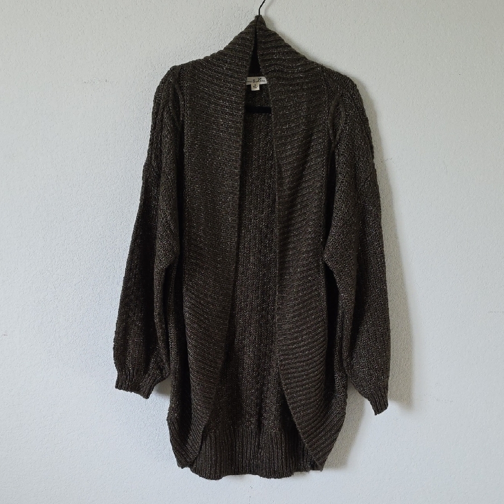 Vine & Love Dark Olive Green Knit Open Frint Design Cardigan Size Medium